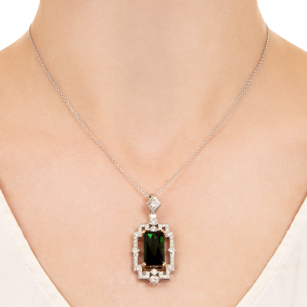 Estate Tourmaline and Diamond Pendant Necklace - 4