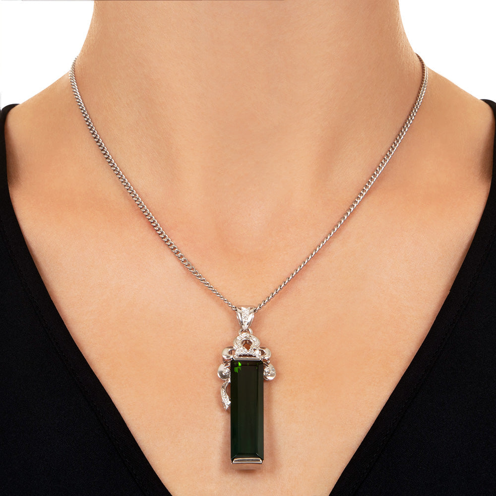 Estate Tourmaline Bar and Diamond Necklace - 3