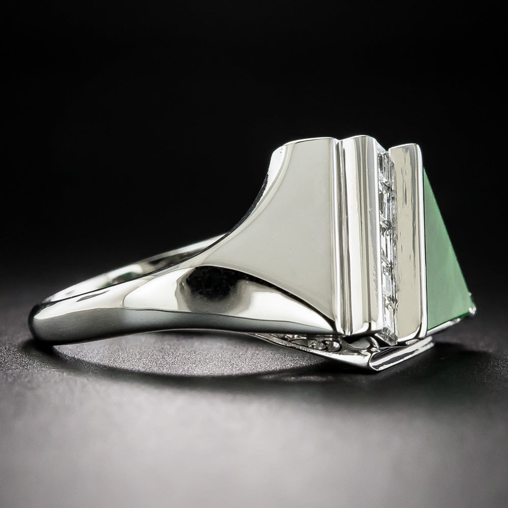Estate Triangular Natural Jade and Diamond Ring - 2