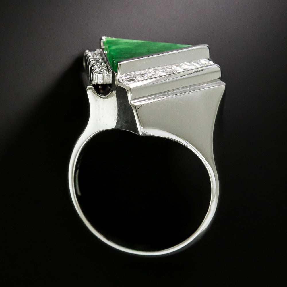 Estate Triangular Natural Jade and Diamond Ring - 4