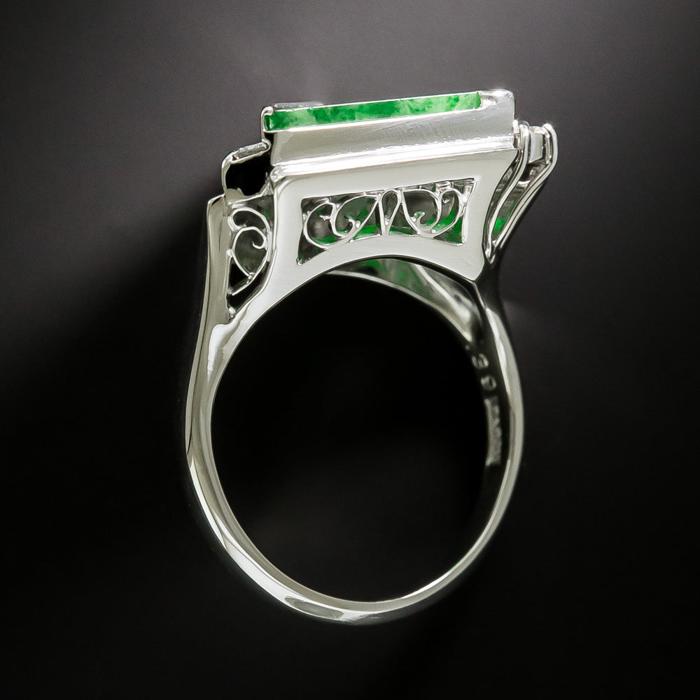 Estate Triangular Natural Jade and Diamond Ring - 5