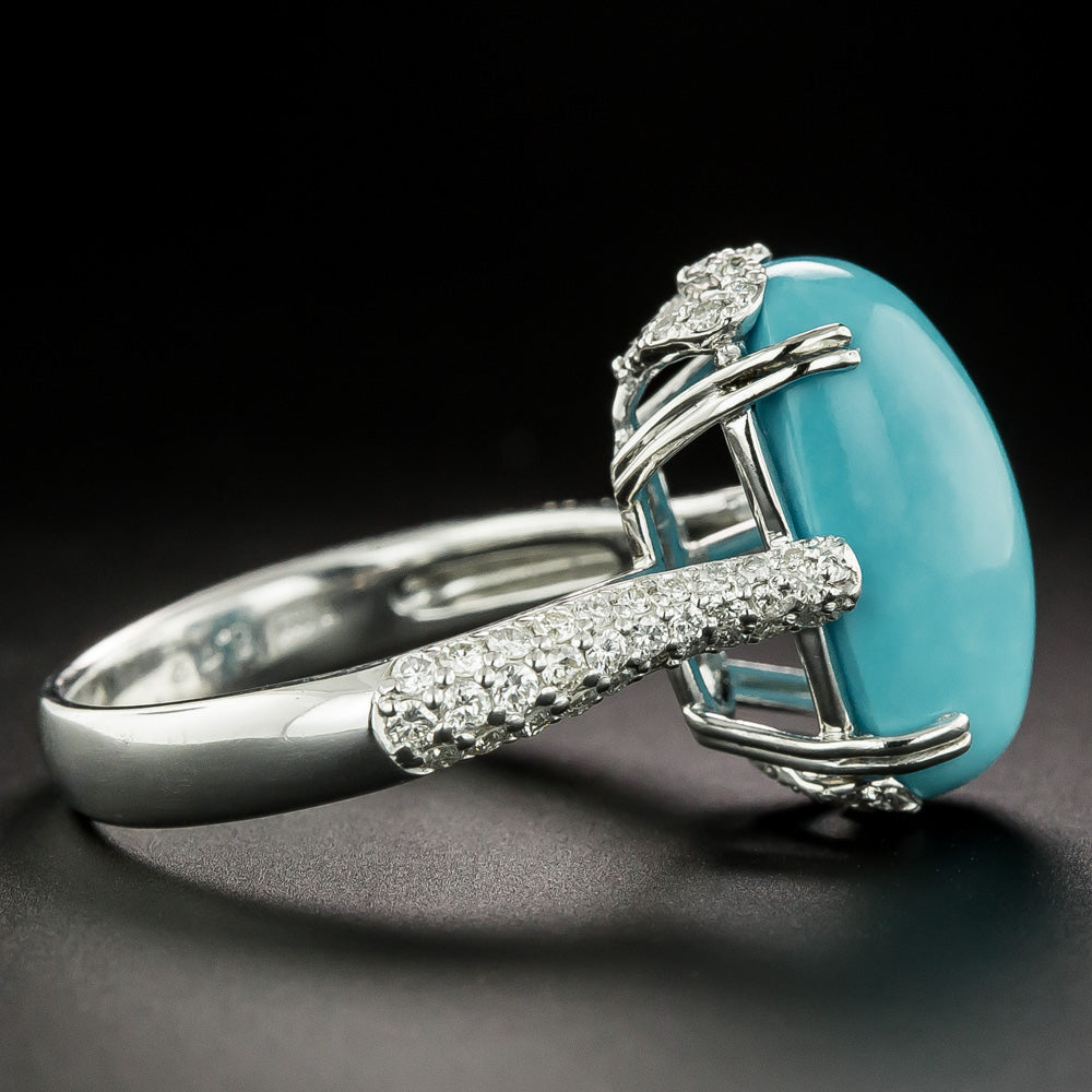 Estate Turquoise and Pavé Diamond Ring - 3