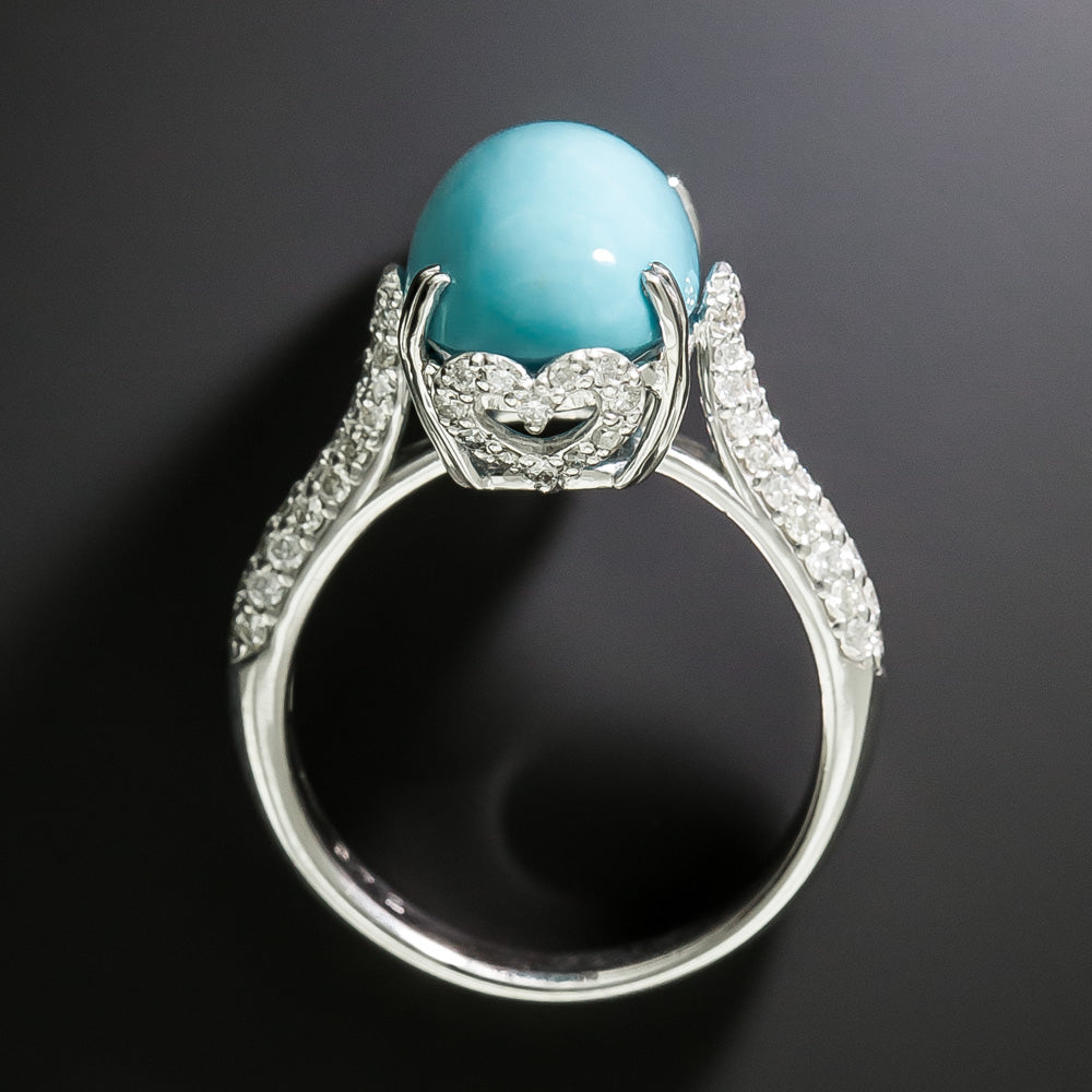Estate Turquoise and Pavé Diamond Ring - 4