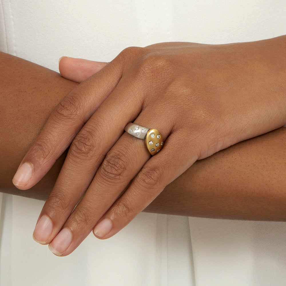 Estate Two-Tone 18K Gold Diamond Ring - 7