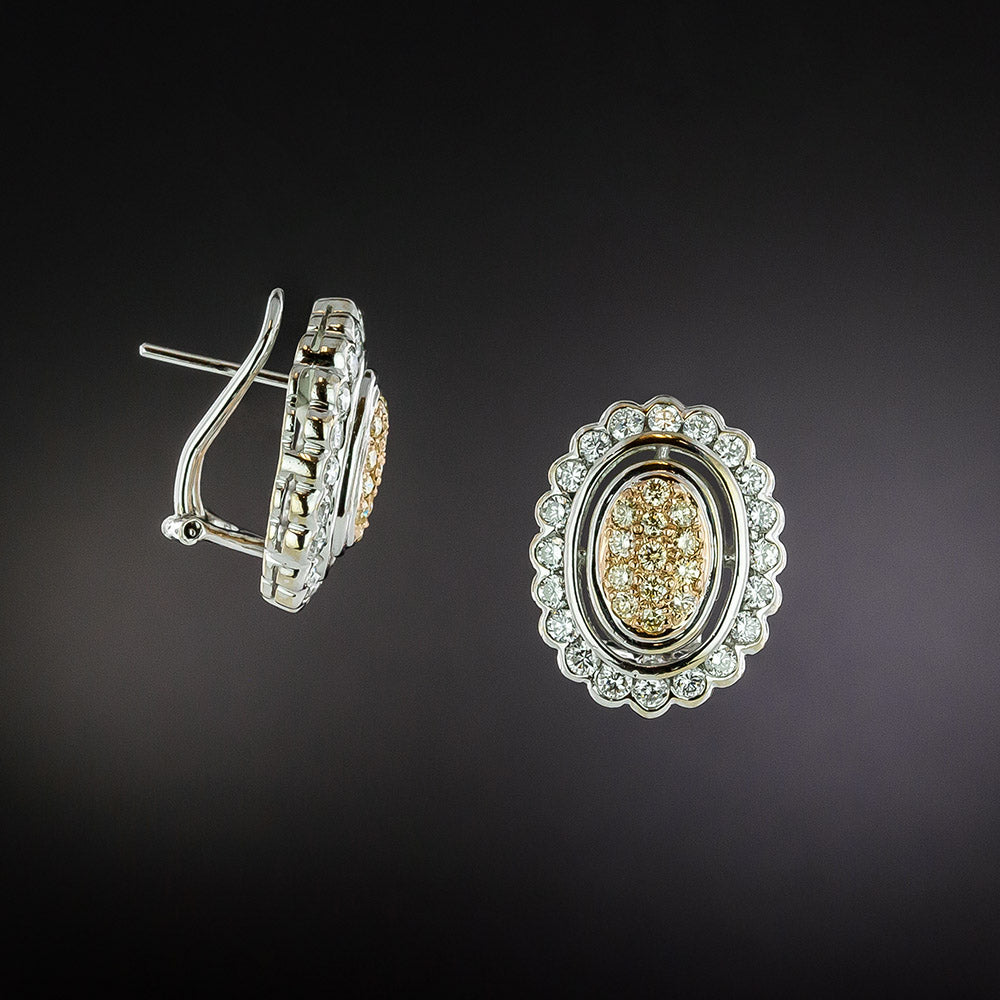 Estate Two-Tone Diamond Oval Earrings  - 3