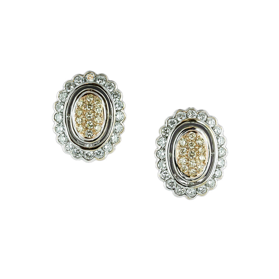 Estate Two-Tone Diamond Oval Earrings  - 3