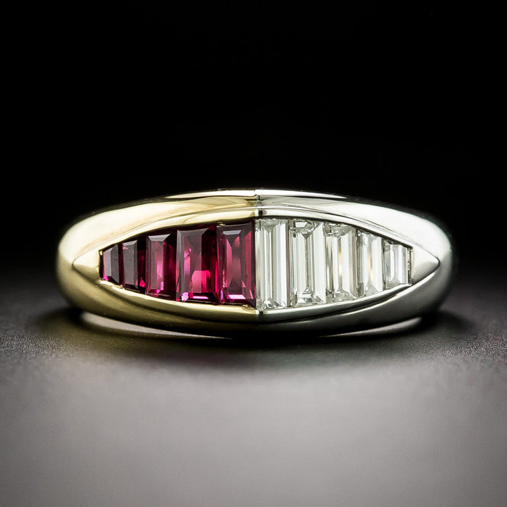 Estate Two-Tone Ruby and Diamond Baguette Ring