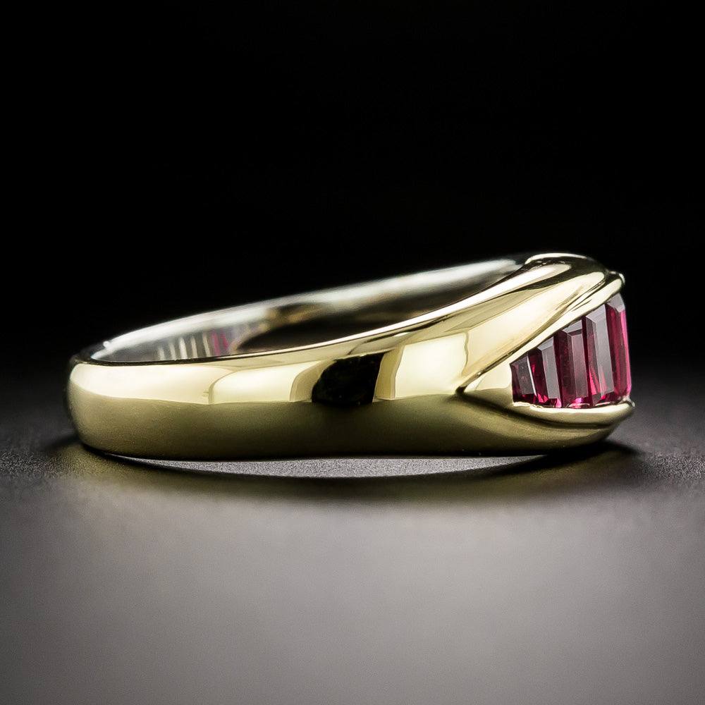 Estate Two-Tone Ruby and Diamond Baguette Ring - 4