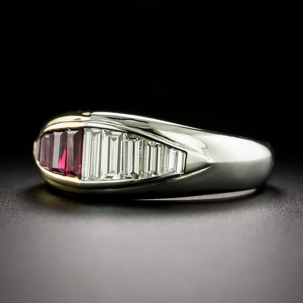 Estate Two-Tone Ruby and Diamond Baguette Ring - 5