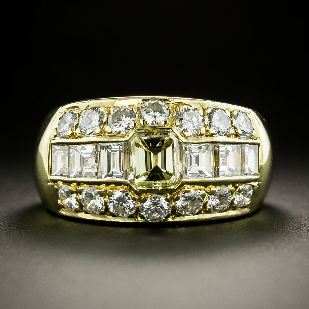 Estate Yellow and White Diamond Band Ring - 0