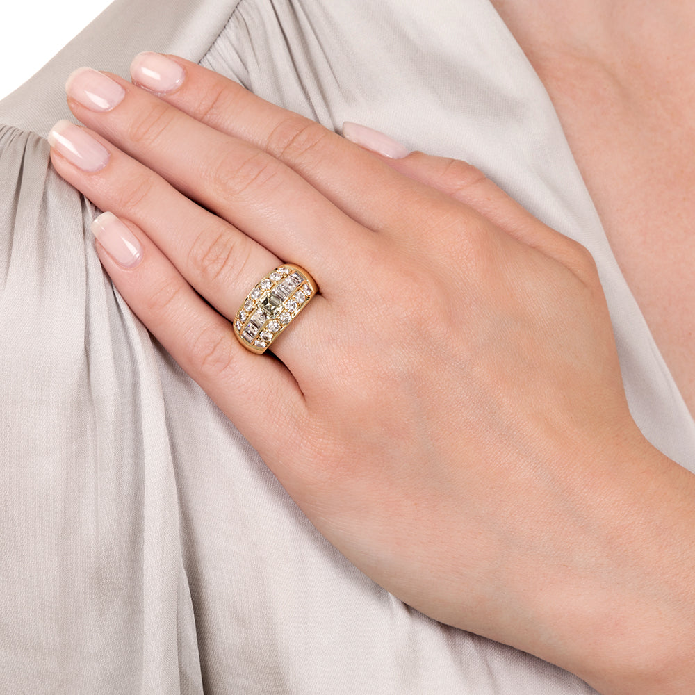 Estate Yellow and White Diamond Band Ring - 3