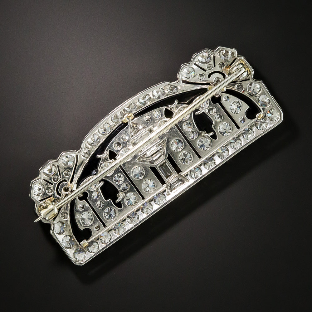 Exceptional Art Deco Platinum Diamond Onyx Brooch - 4