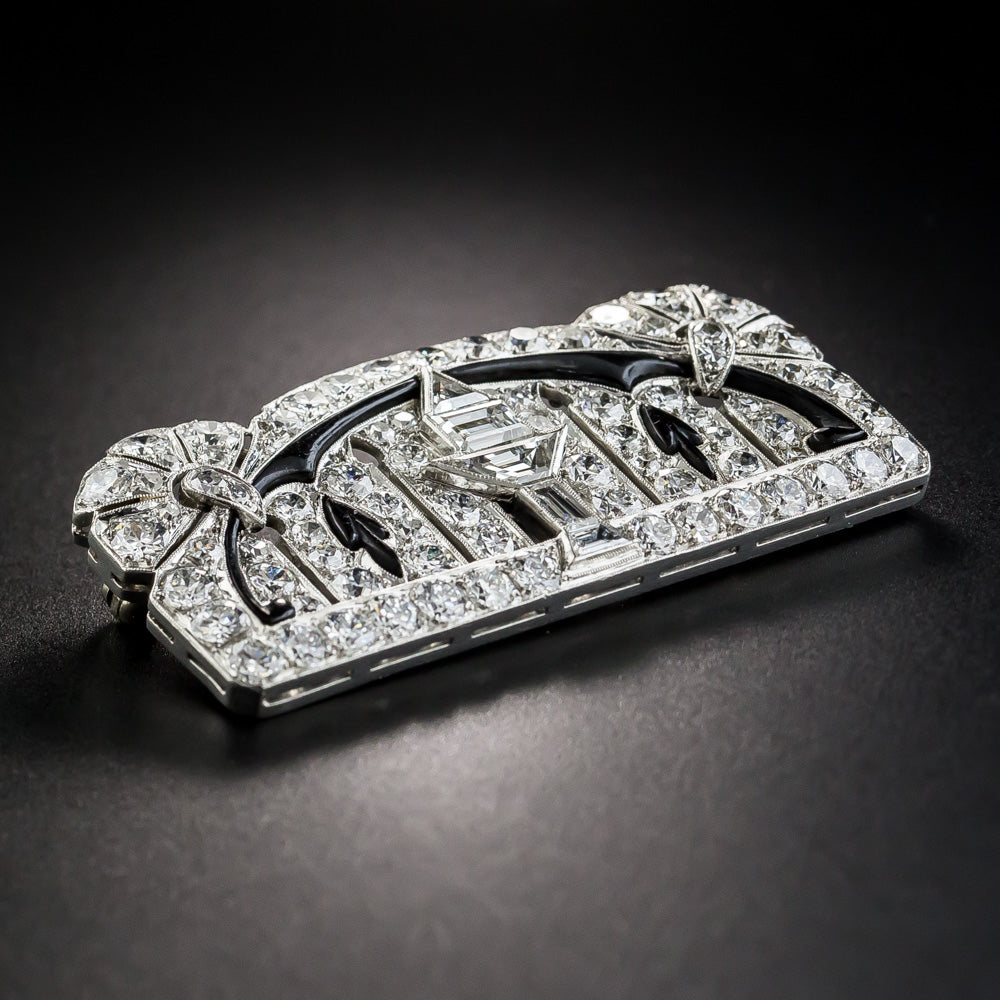Exceptional Art Deco Platinum Diamond Onyx Brooch - 5