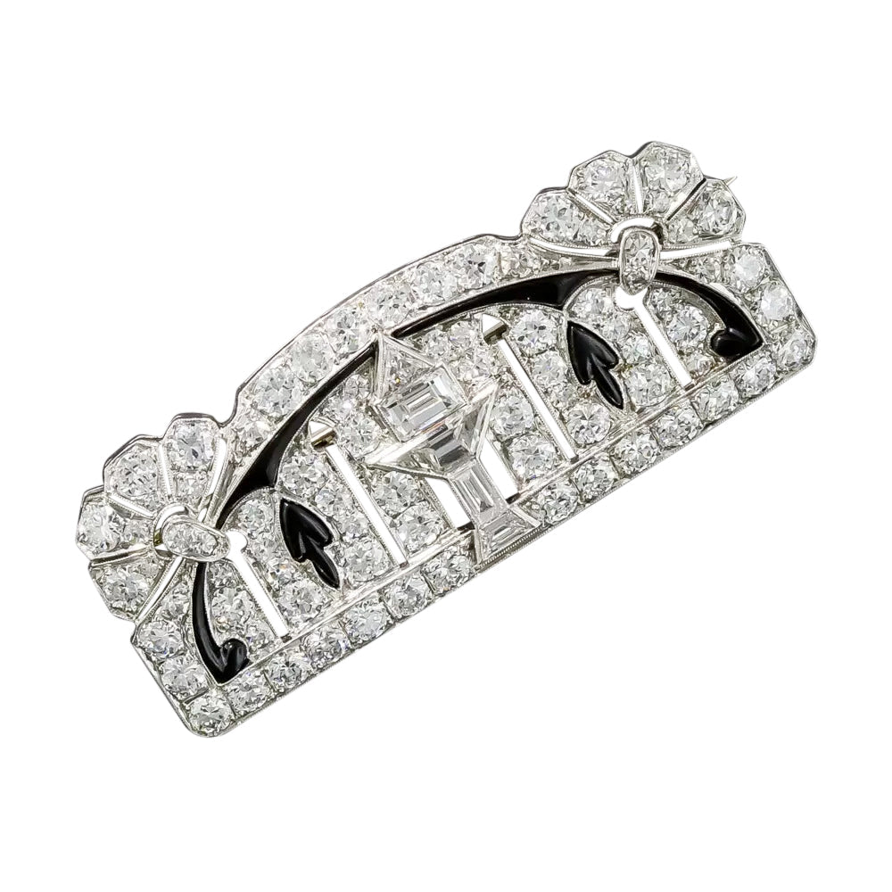 Exceptional Art Deco Platinum Diamond Onyx Brooch - 5