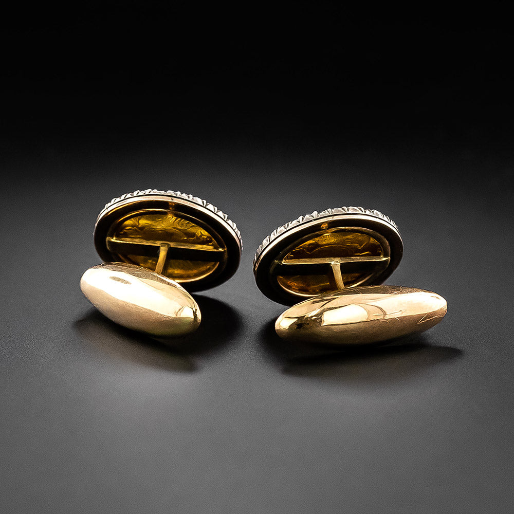 Faberge Russian Enamel Gold Coin and Diamond Cufflinks - 4