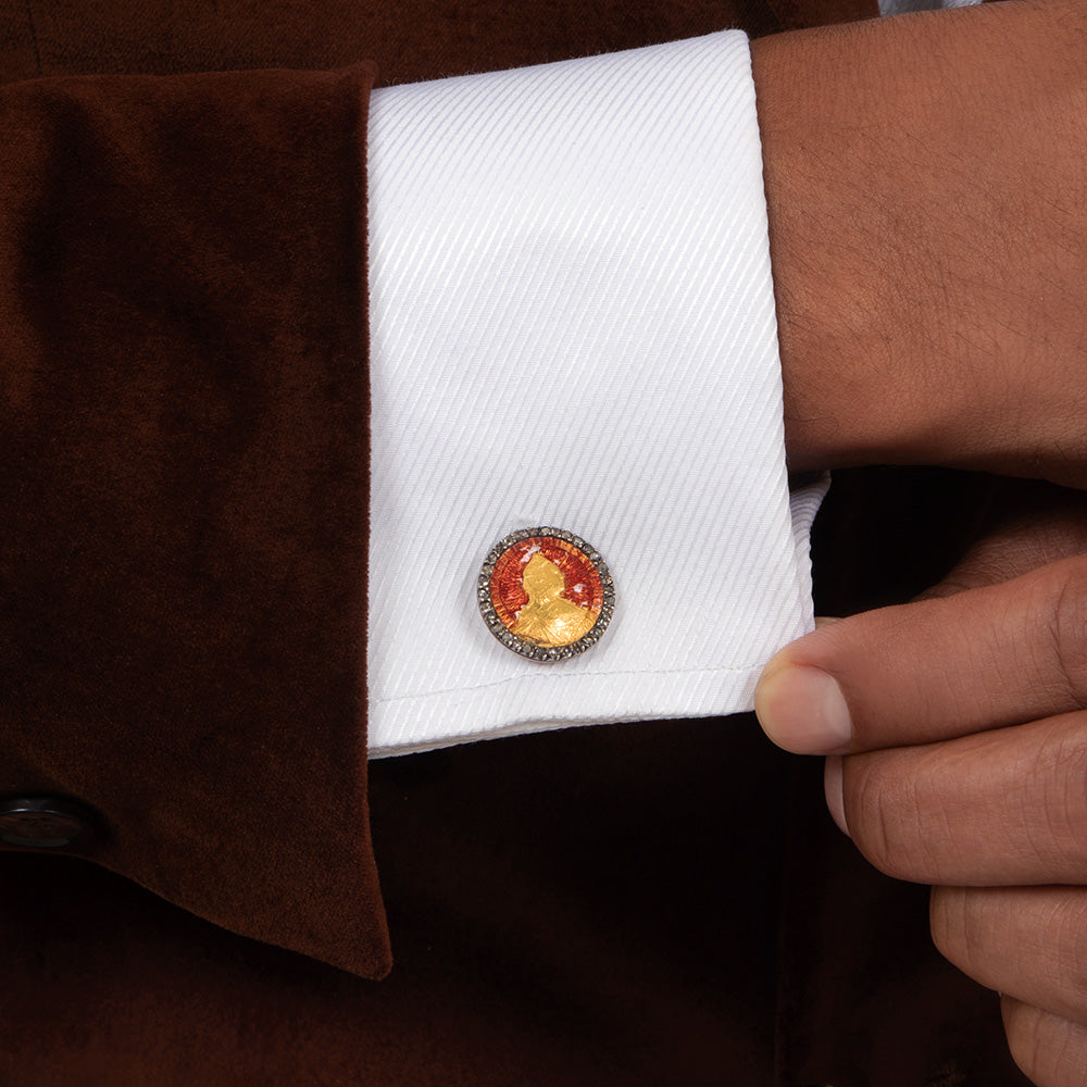 Faberge Russian Enamel Gold Coin and Diamond Cufflinks - 6