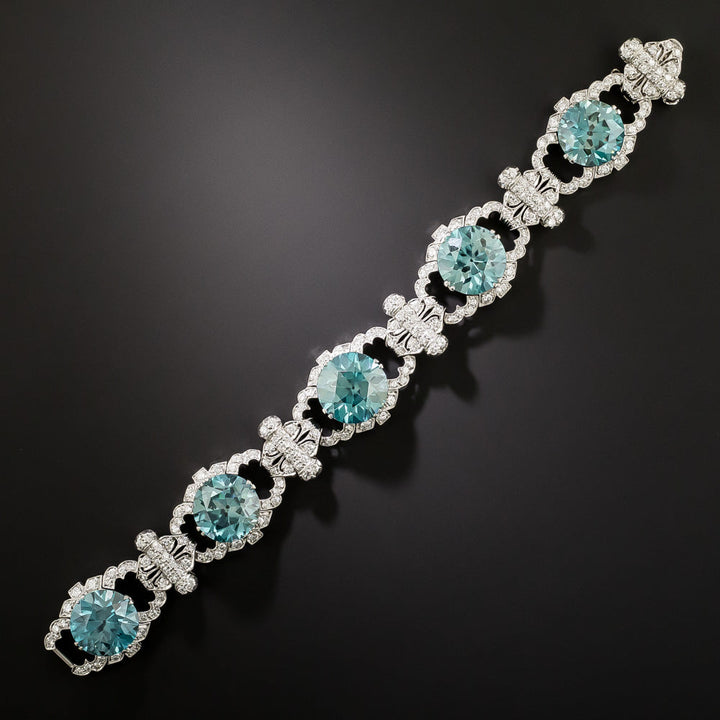 Fabulous Art Deco Blue Zircon and Diamond Bracelet