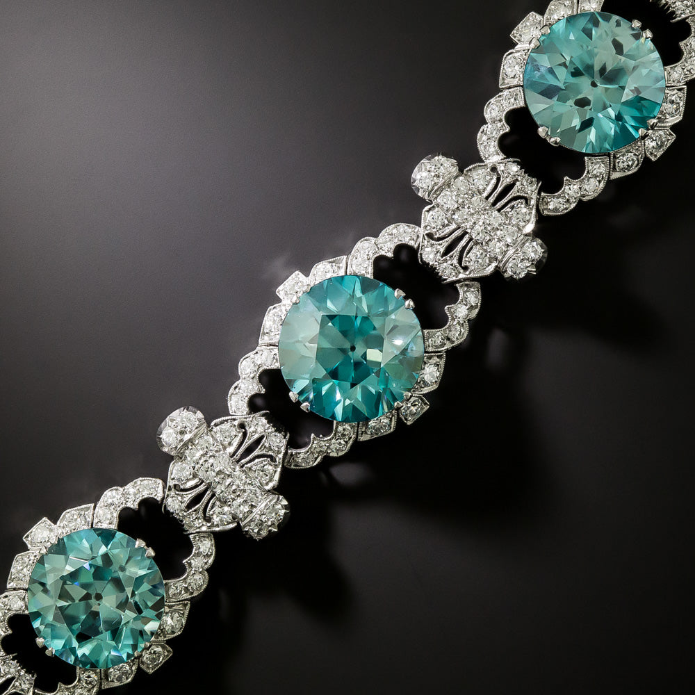 Fabulous Art Deco Blue Zircon and Diamond Bracelet - 3