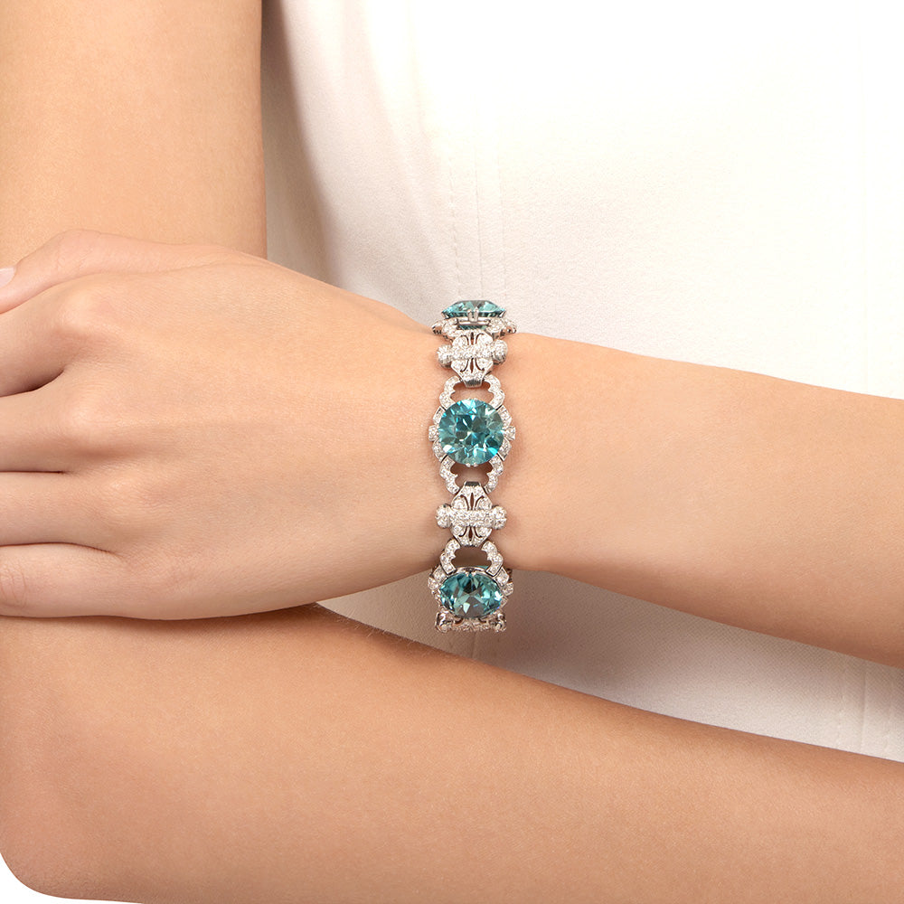 Fabulous Art Deco Blue Zircon and Diamond Bracelet - 5