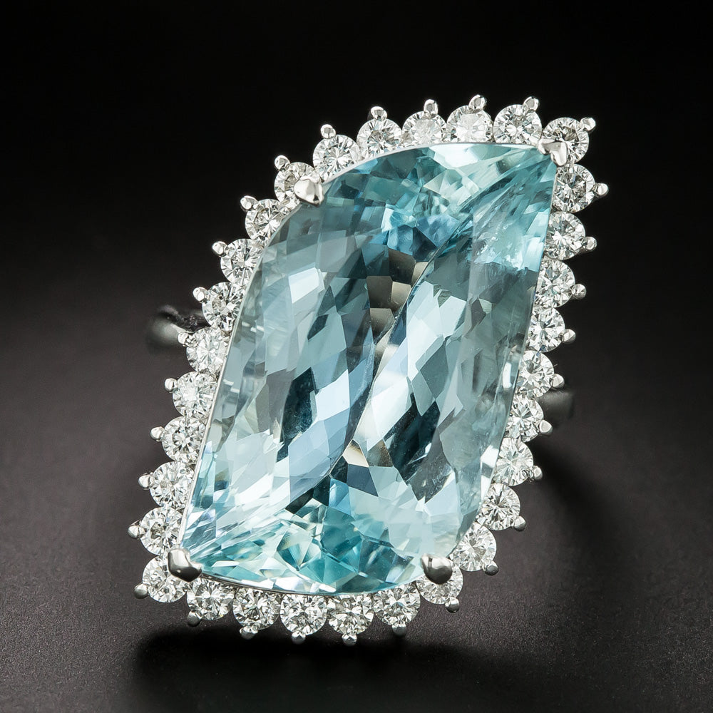 Fancy 17.48 Carat Aquamarine and Diamond Cocktail Ring - 3