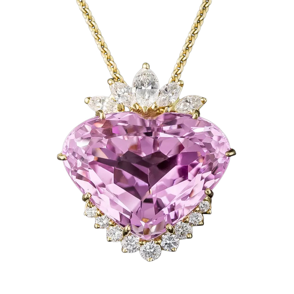 Fine 62.27 Carat Heart-Shaped Kunzite and Diamond Pendant - 4