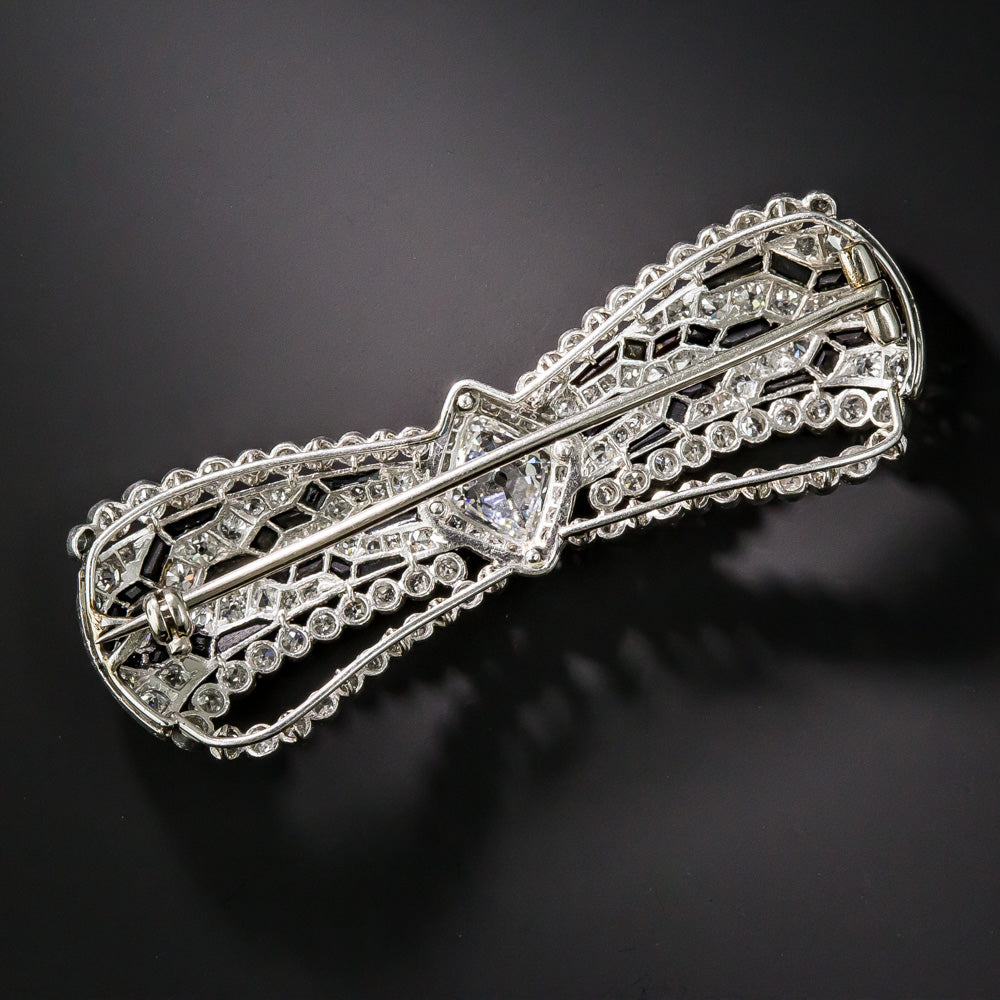 Fine Art Deco Diamond Onyx Bow Brooch - 2