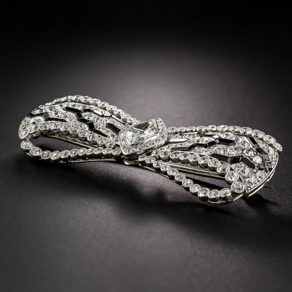Fine Art Deco Diamond Onyx Bow Brooch - 3