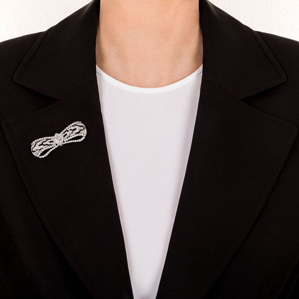 Fine Art Deco Diamond Onyx Bow Brooch - 6