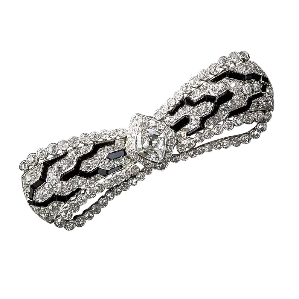 Fine Art Deco Diamond Onyx Bow Brooch - 5
