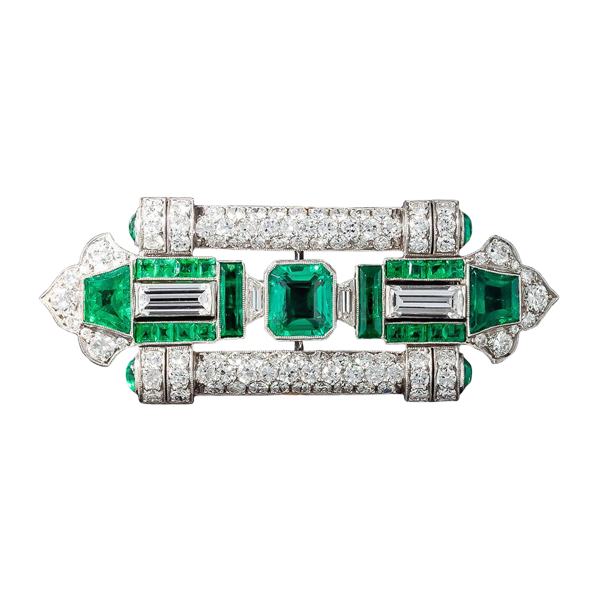Fine Art Deco Emerald and Diamond Brooch - GIA F1 - 3