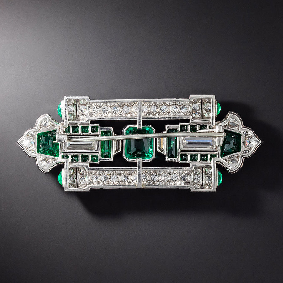 Fine Art Deco Emerald and Diamond Brooch - GIA F1 - 2