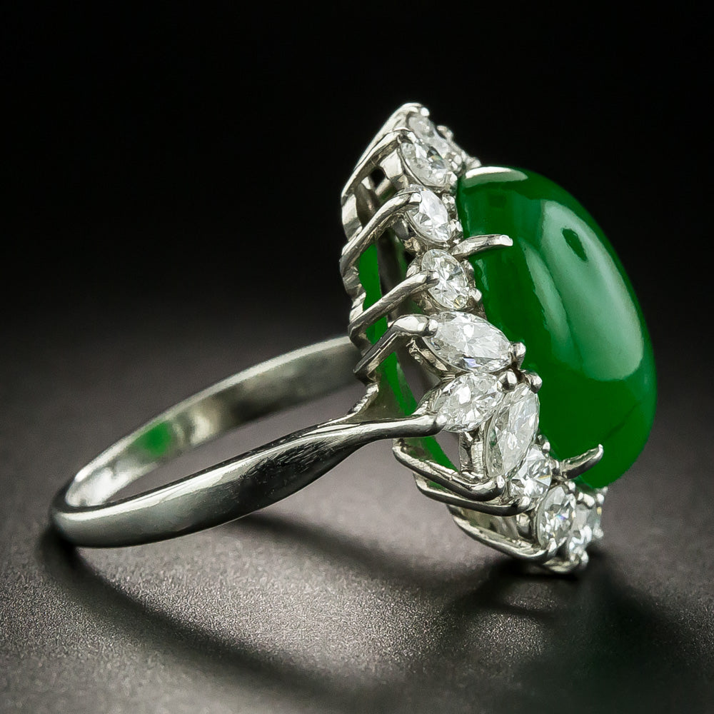 Fine Estate Natural Burmese Jade and Diamond Ring - GIA  - 3