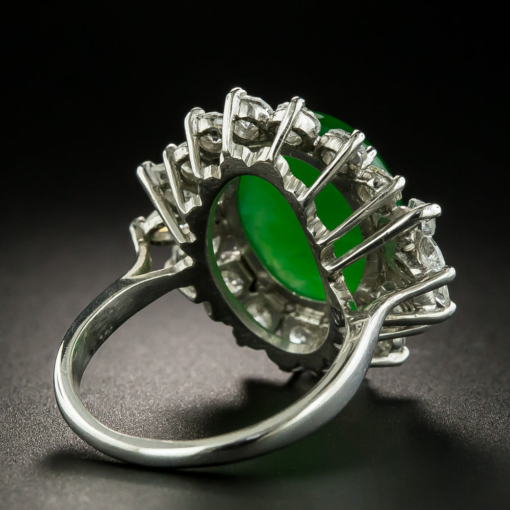 Fine Estate Natural Burmese Jade and Diamond Ring - GIA  - 4