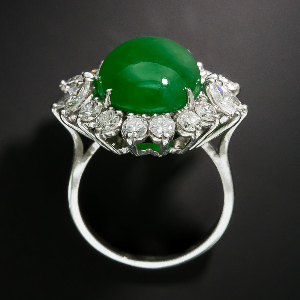 Fine Estate Natural Burmese Jade and Diamond Ring - GIA  - 5