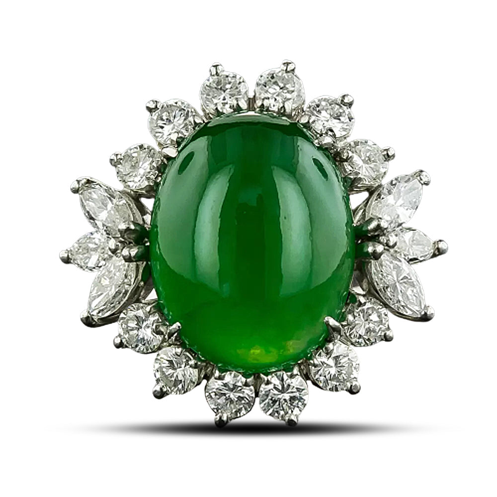 Fine Estate Natural Burmese Jade and Diamond Ring - GIA  - 6