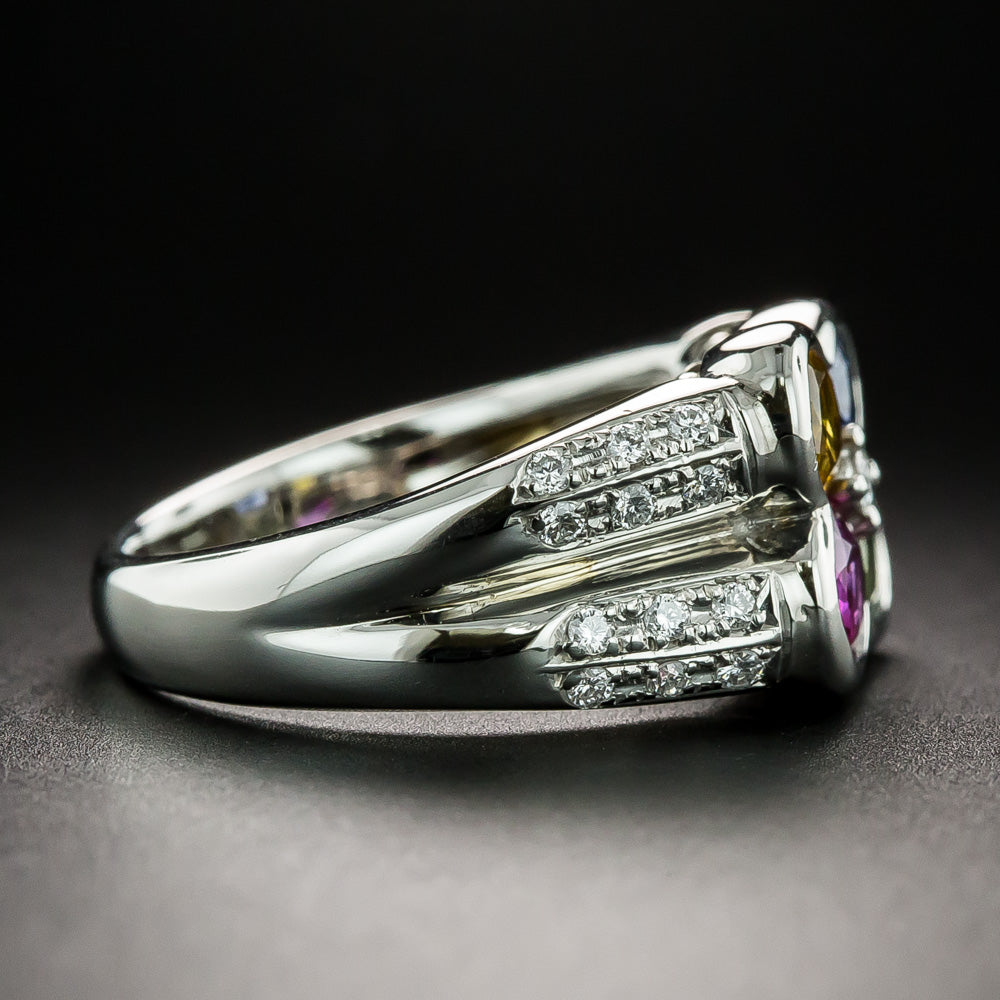 Four Color Sapphire and Diamond Ring - 3