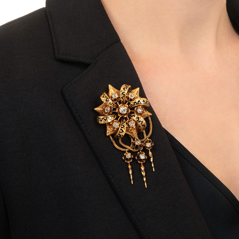 French 18K Antique Diamond and Enamel Tassel Brooch/Necklace - 5