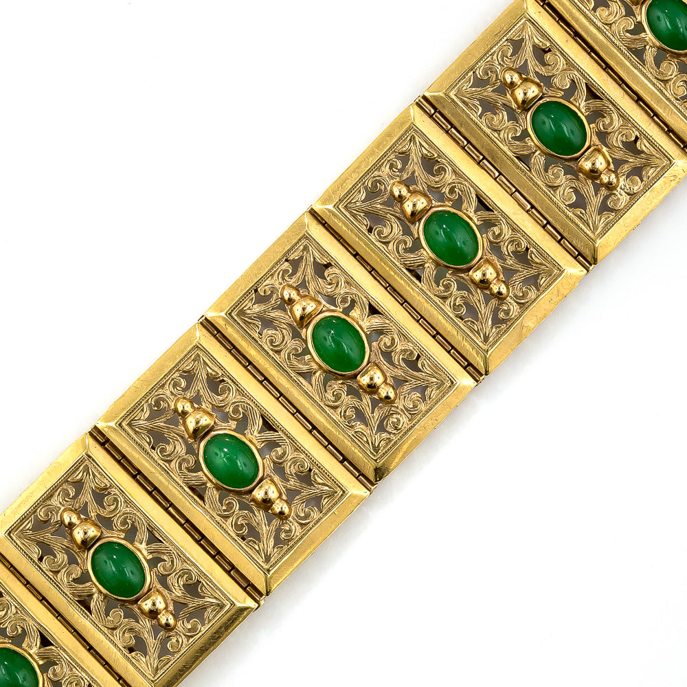 French 18K Bracelet with Jade-Green Glass, Circa 1900 - 4