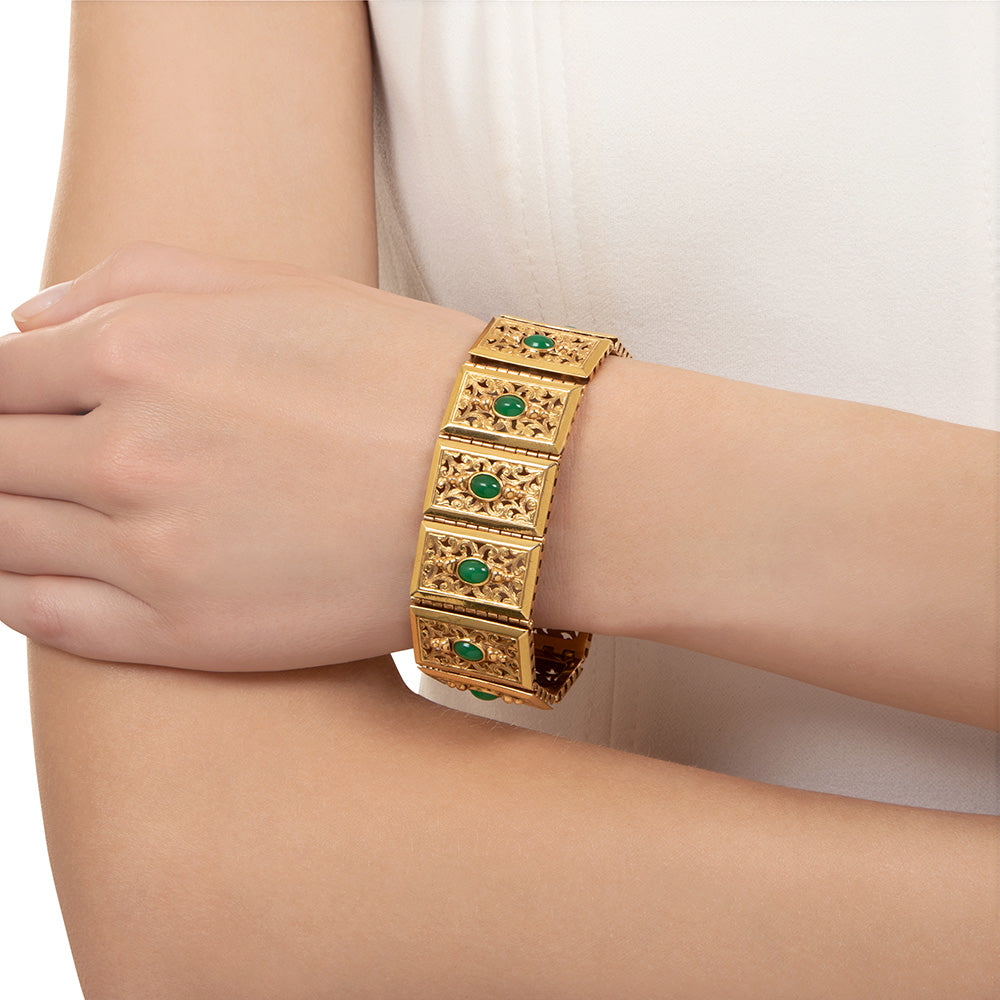 French 18K Bracelet with Jade-Green Glass, Circa 1900 - 6