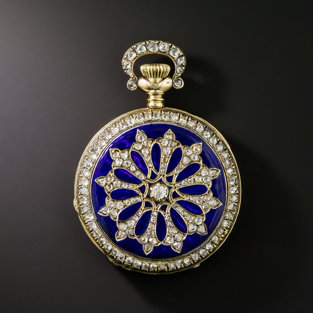 French 18K Enamel and Diamond Pendant Watch, 1916 - 5