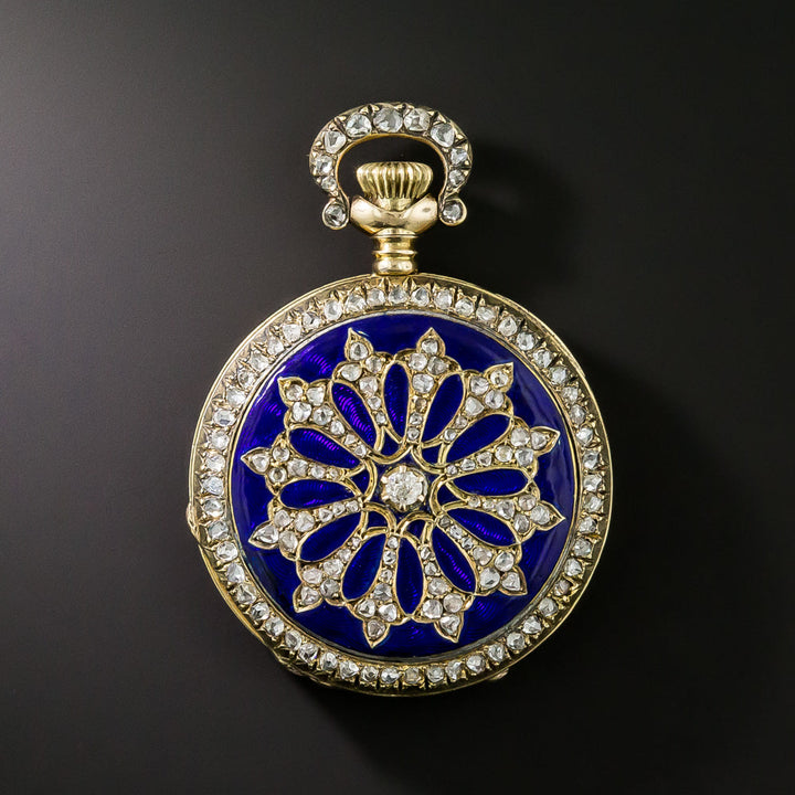 French 18K Enamel and Diamond Pendant Watch, 1916