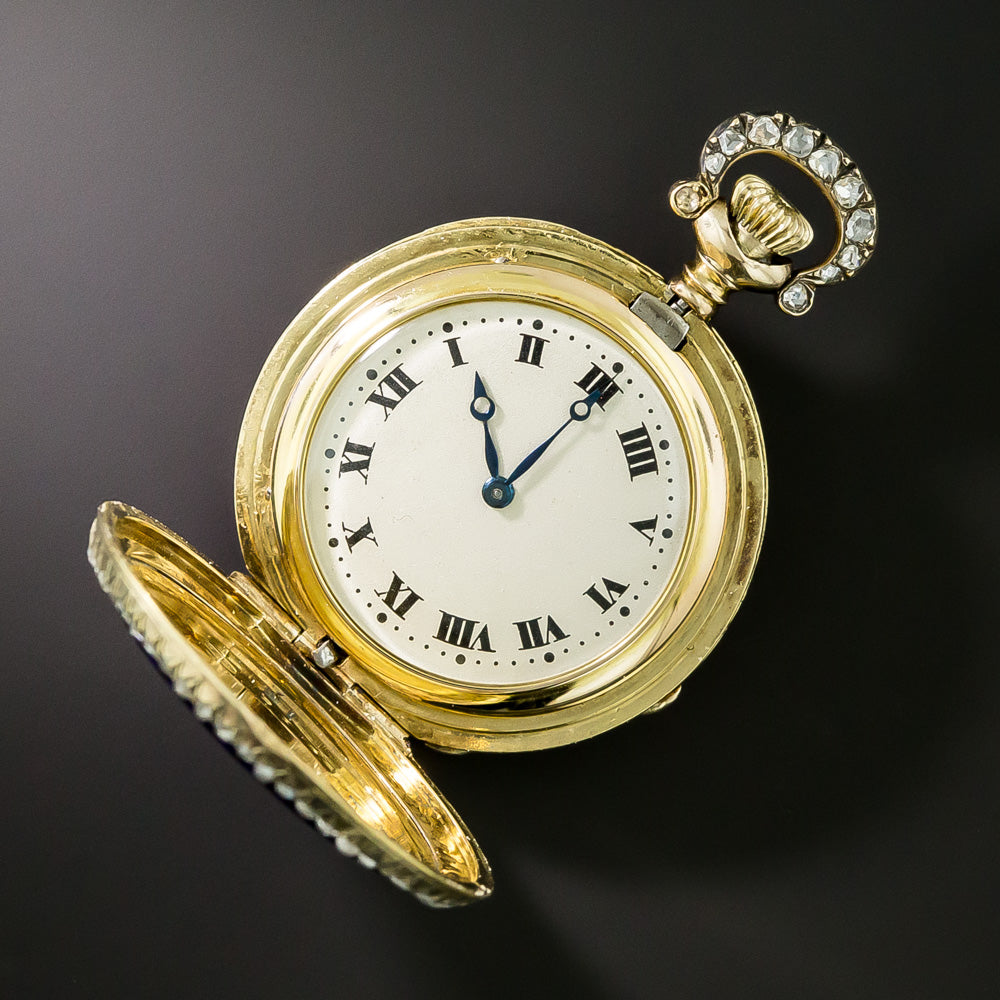 French 18K Enamel and Diamond Pendant Watch, 1916 - 7