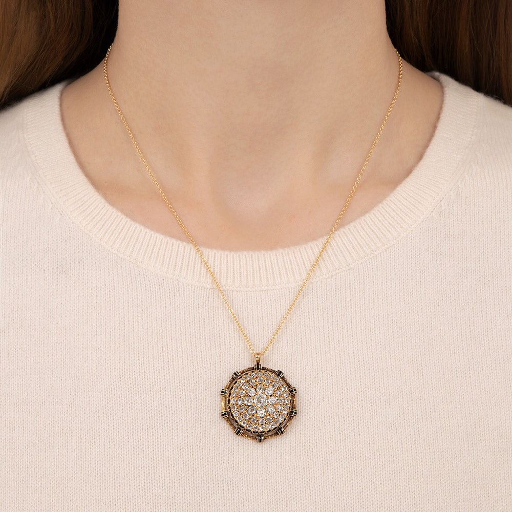 French 19th Century Diamond and Enamel Circle Cluster Pendant - 3