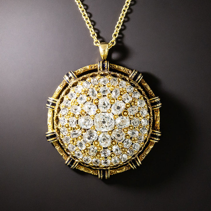 French 19th Century Diamond and Enamel Circle Cluster Pendant