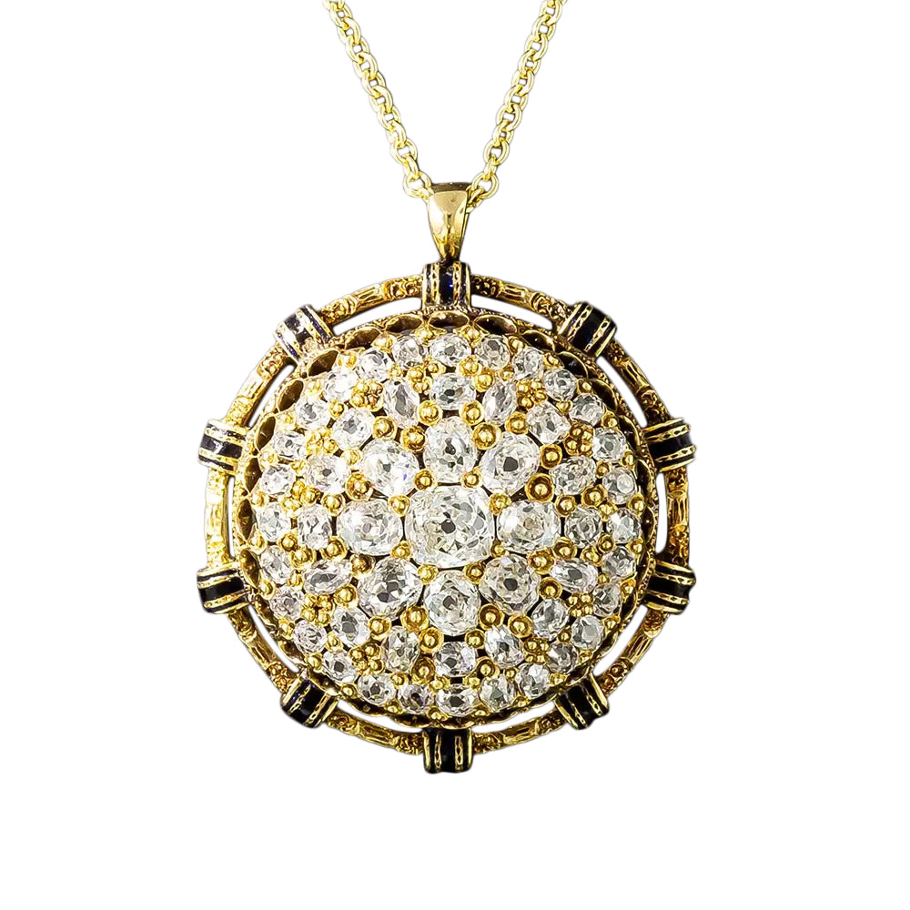 French 19th Century Diamond and Enamel Circle Cluster Pendant - 5
