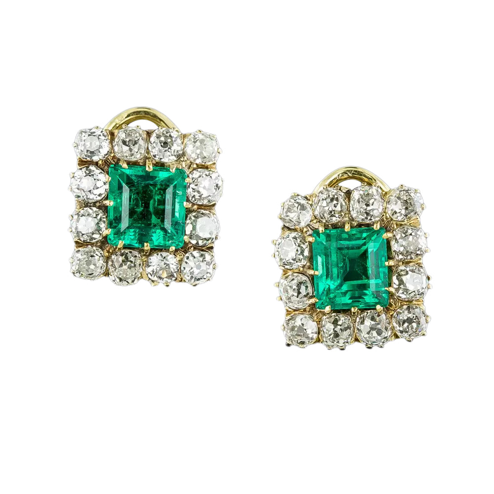 French Antique 3.83 Carat Colombian Emerald and Diamond Earrings - GIA F1 - 4