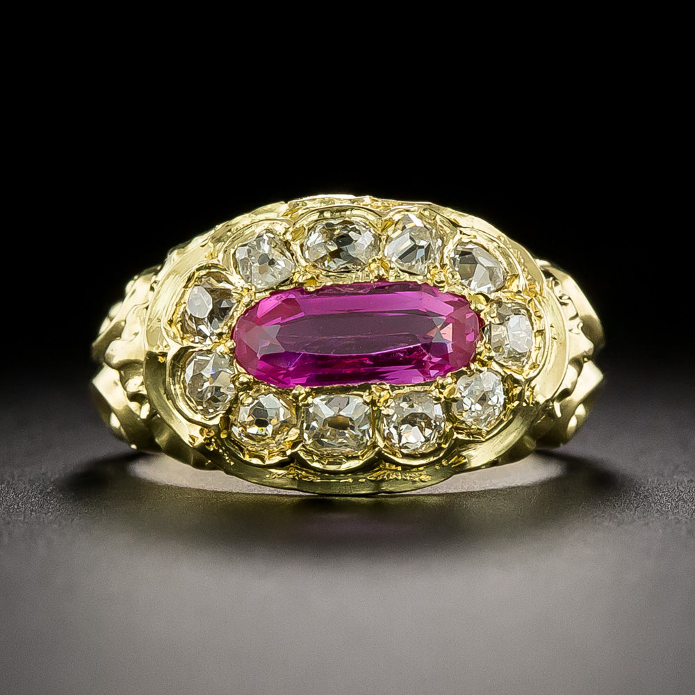 French Antique Burmese No-Heat Pink Sapphire 18K Ring - GIA - 3