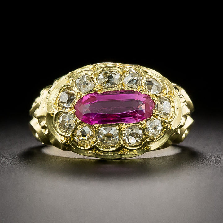 French Antique Burmese No-Heat Pink Sapphire 18K Ring - GIA