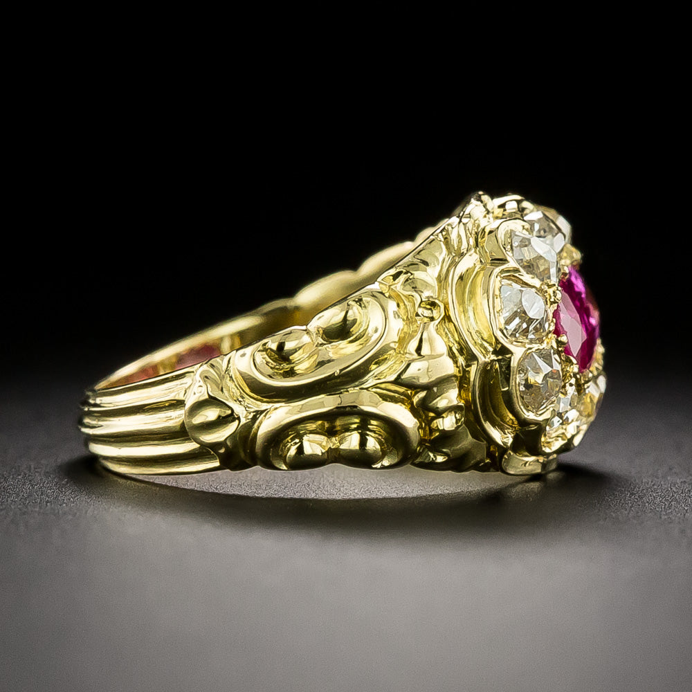 French Antique Burmese No-Heat Pink Sapphire 18K Ring - GIA - 4