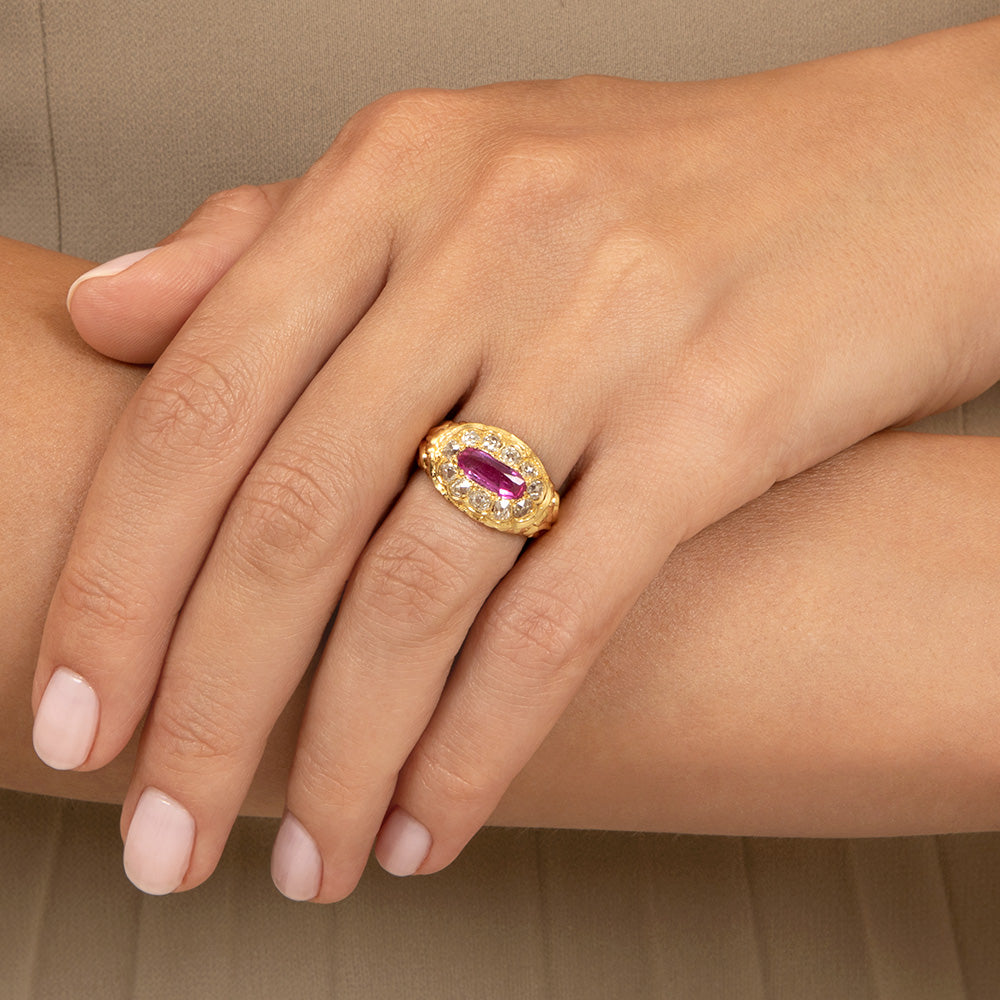 French Antique Burmese No-Heat Pink Sapphire 18K Ring - GIA - 6